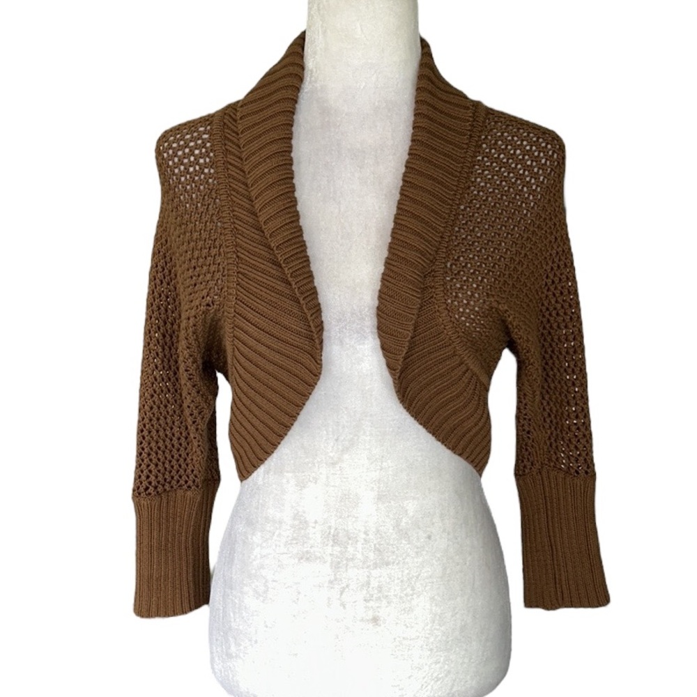 Club Monaco Brown Open Knit Cropped Shrug Bolero Cardigan - S